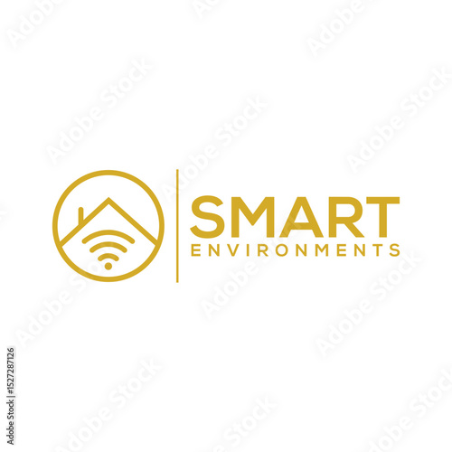 Smart Home logo featuring a house, Wi-Fi signal, and tech elements, ideal for home automation, security, or IoT brands. Modern, sleek, and symbolizing innovation and control.
