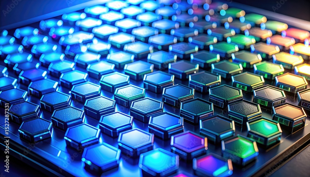 Obraz premium Color-coded glucose sensor grid illuminating in waves to represent sugar detection in smart bio-interface