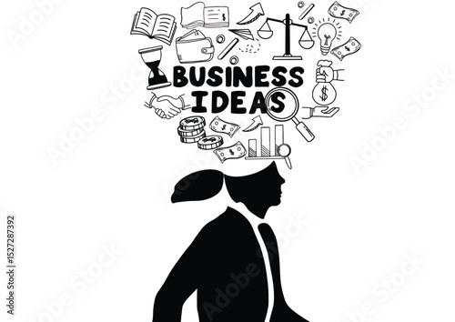 Business idea and business plan vector doodles. Set of business doodle elements made in vector. Idea, businessman, creative thinking, progress, graphs and all other kinds of business related elements