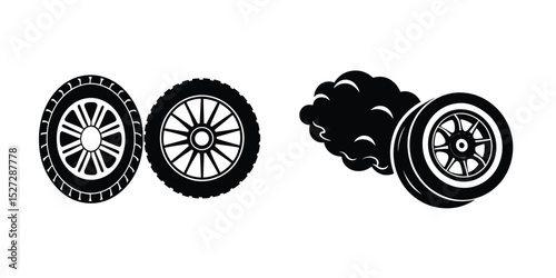 Flat silhouette of a modern car tyre on white background