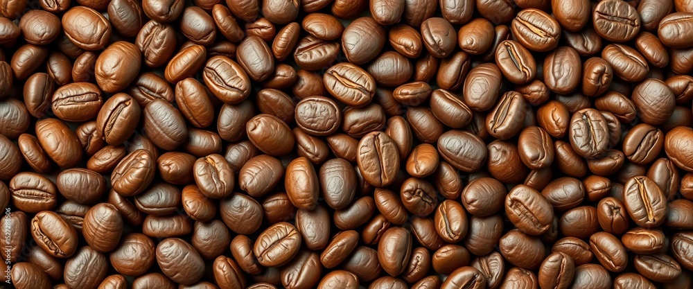 Fototapeta premium Intricate vector seamless pattern of roasted coffee beans, close-up view, food, latte