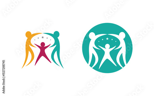 Human care adoption group network and social logo design vv.134