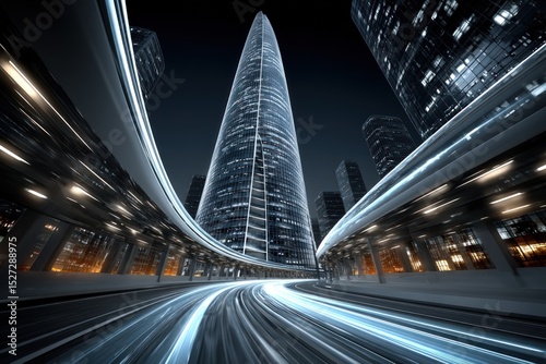 Futuristic Cityscape with Light Trails