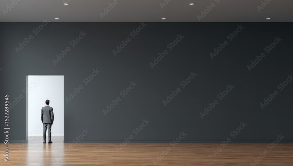 Obraz premium Empty room, man facing open door