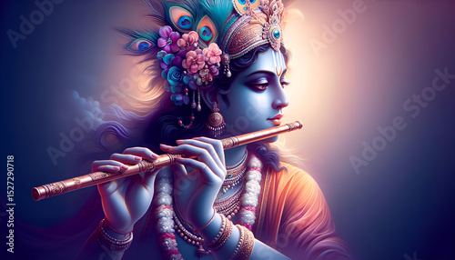 Lord Shree Krishna beautiful statue design birth festival banner background