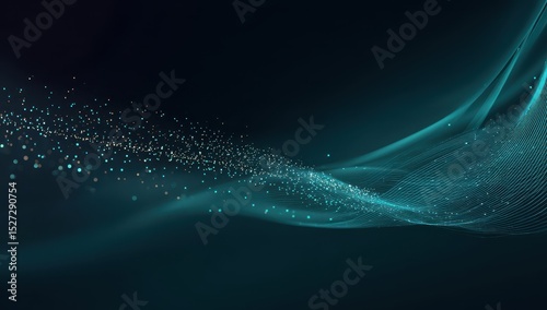 Teal digital waves, particles, dark background
