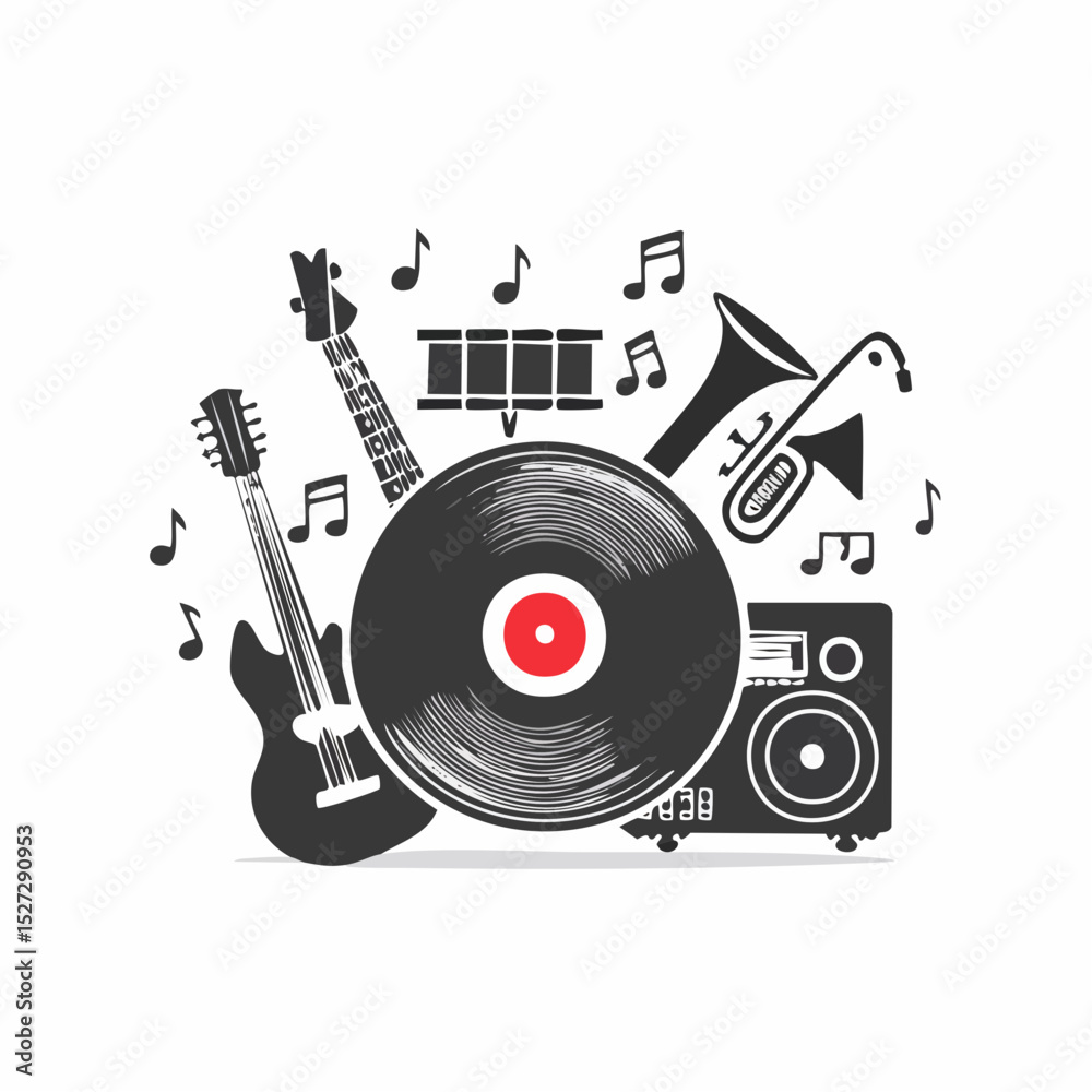 Obraz premium Vintage Music Instruments and Vinyl Record A Classic Sound Design