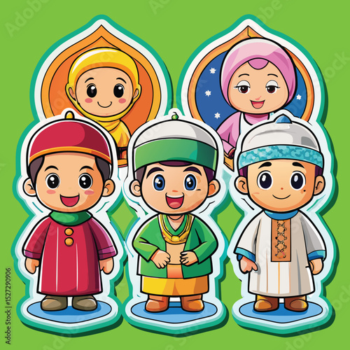 Diverse Muslim Children in Traditional Attire