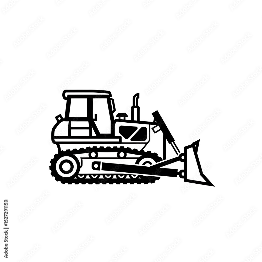 Naklejka premium Bulldozer Image, Black Lines on White Background