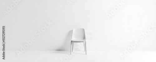 A single empty chair sits against a stark white background, symbolizing isolation and solitude The minimalist composition emphasizes the feeling of loneliness and emptiness , solitude, vacant