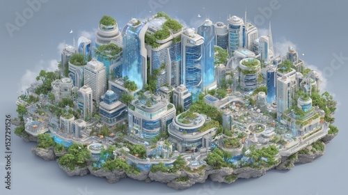 Futuristic Green City on Floating Island