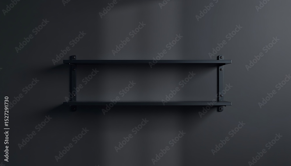 Obraz premium Elegant dark gray wall features a minimalist floating shelf for modern room decor needs.