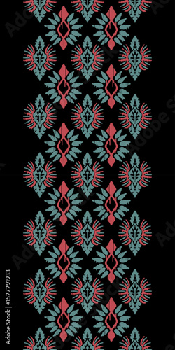 Saree Sarong Motifs Ikat floral paisley embroidery floral.ikat ethnic oriental pattern traditional.Ikat embroidery style abstract embroidery design for texture,fabric,clothing,wrapping,decoration
