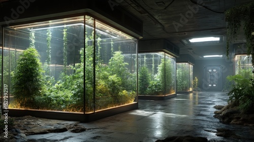 Futuristic Greenhouses in Industrial Setting