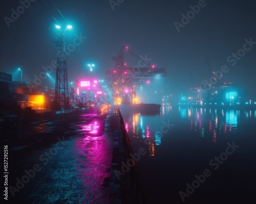 Futuristic Industrial Port at Night