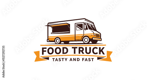 Delicious Food Truck Logo Design Tasty and Fast Mobile Cuisine Illustration