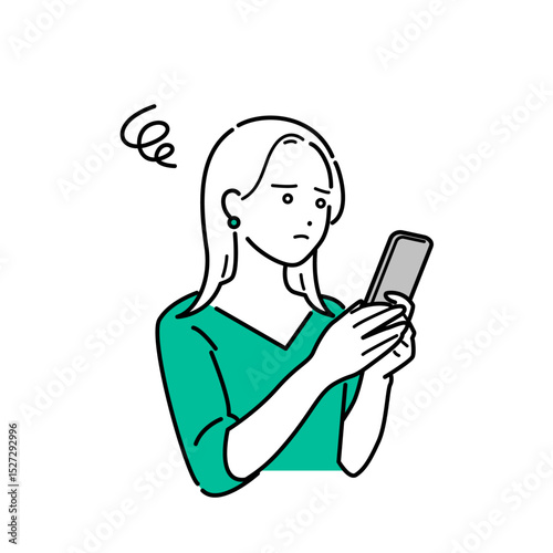 スマホで情報を調べて困る若い女性のイラスト素材