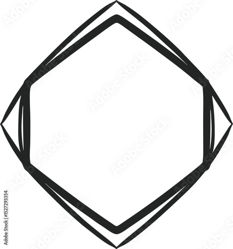 Abstract Diamond Shape Outline on White Background, Geometrical Icon, Minimalist Design
