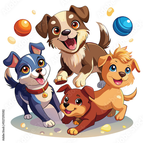 Cute Puppies Playing with Balls