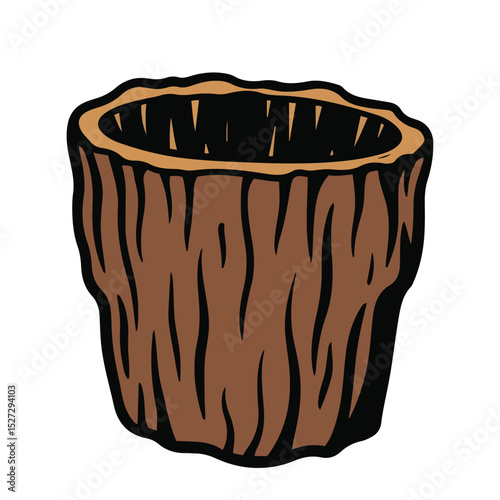 Cartoon illustration of a detailed tree stump isolated on a white background for design elements