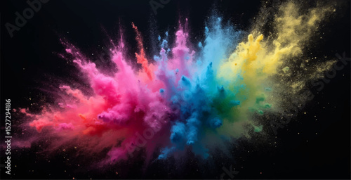 Colourful abstract fractal background with glowing stars, light, and energetic burst patterns