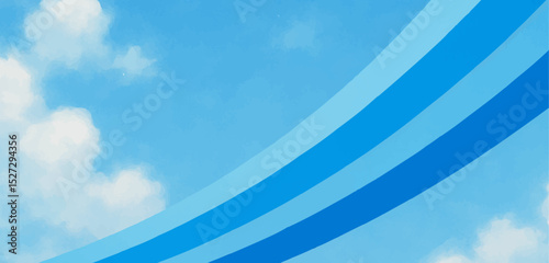 Blue sky with white clouds over a tranquil sea, reflecting the summer light and horizon