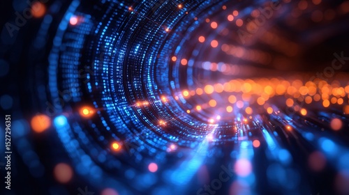 A glowing fiber optic connection linking a futuristic AI-controlled city