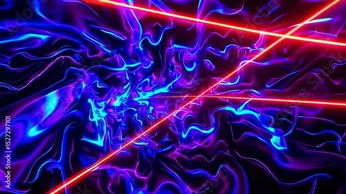 Vibrant Abstract Light Trails with Blue and Purple Swirls and Red Laser Beams in Dark Background