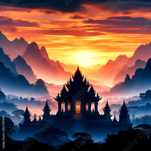 illustration sunset in bagan