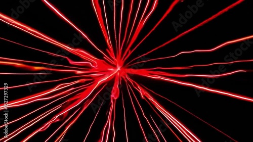 Radiant Red Light Rays Burst Against Dark Background in Abstract Visual Display of Energy and Motion