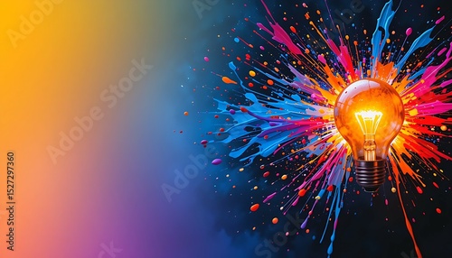 Brilliant Idea: Colorful Paint Explosion & Glowing Lightbulb