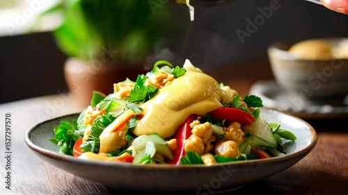 Deliciously Colorful Salad with Creamy Dressing Perfect for Healthy Meals and Refreshing Experiences