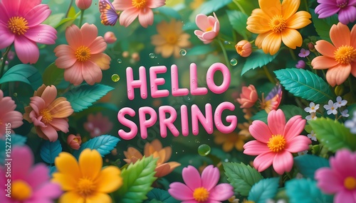 Hello Spring: Vibrant Floral 3D Illustration