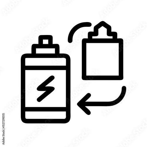 battery with a lightning bolt symbol with arrows pointing to swap or exchange with another object for websites and blogs dedicated to battery swapping services,energy exchange or energy solutions.
