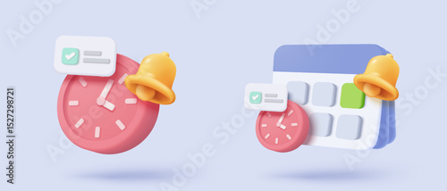3d calendar icon signs with notice for important reminder. Calendar with red danger attention bell or emergency notifications loud concept. 3d schedule alarm warning icon vector render illustration