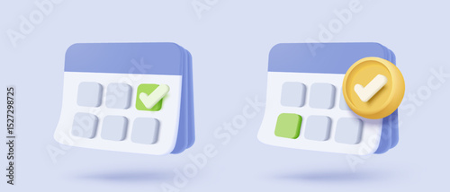 3d calendar date and time for reminder day with notice alert. Calendar clock for schedule appointment and marked notifications alert concept. 3d date reminder icon vector render illustration
