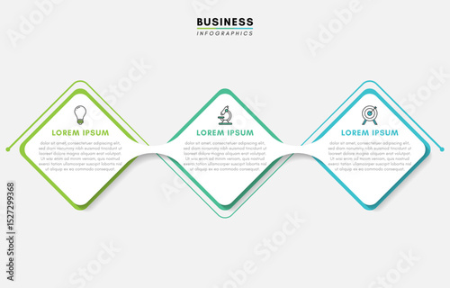 Rounded square infographics design template with 3 steps or options