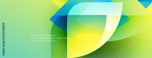 Abstract vibrant background. Overlapping geometric shapes create dynamic visual effect. Gradient colors blend smoothly, offering modern aesthetic.