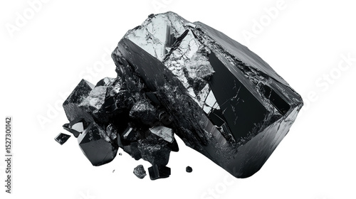 Raw galena chunk with cubic metallic crystals, Transparent background, PNG file