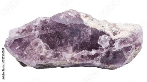 Raw lepidolite chunk with lilac mica crystals, Transparent background, PNG file