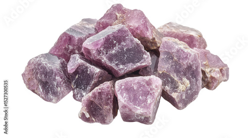 Raw lepidolite chunk with lilac mica crystals, Transparent background, PNG file