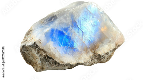 Raw moonstone chunk with adularescence, Transparent background, PNG file