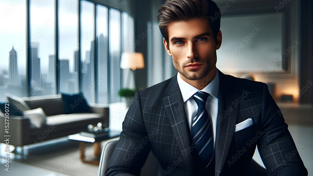 Fototapeta premium Confident Handsome Businessman in Modern Office Setting