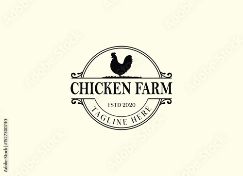 Vintage Chicken Farm Logo.chicken farm logo vector illustration design. Chicken Farming Logo Design
