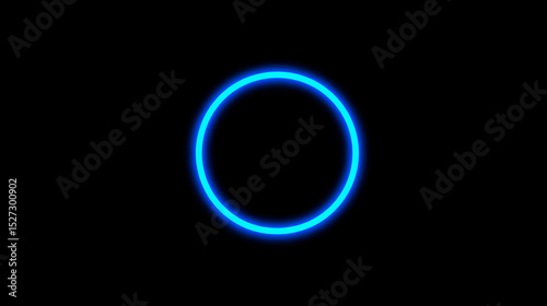 Glowing neon circle on black background, digital abstract technology illustration