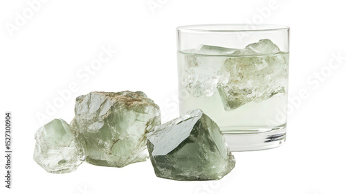 Raw beryl chunk in pale green tones, Transparent background, PNG file photo