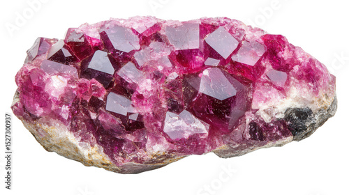 Raw ruby corundum chunk with deep red hue, Transparent background, PNG file