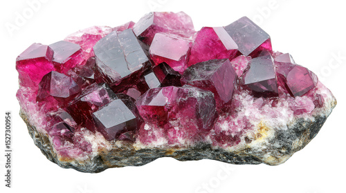 Raw ruby corundum chunk with deep red hue, Transparent background, PNG file