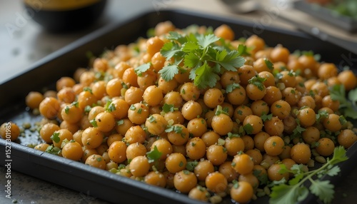 Chickpeas with Cilantro Macro Meal on a Contemporary Black Tray