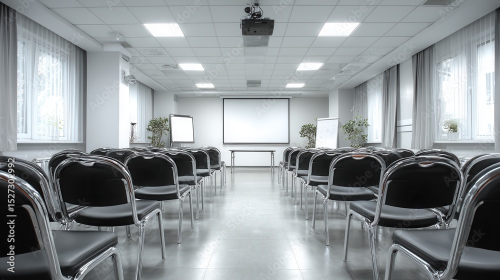 Fototapeta premium Modern Conference Room with Projector and Empty Chairs 